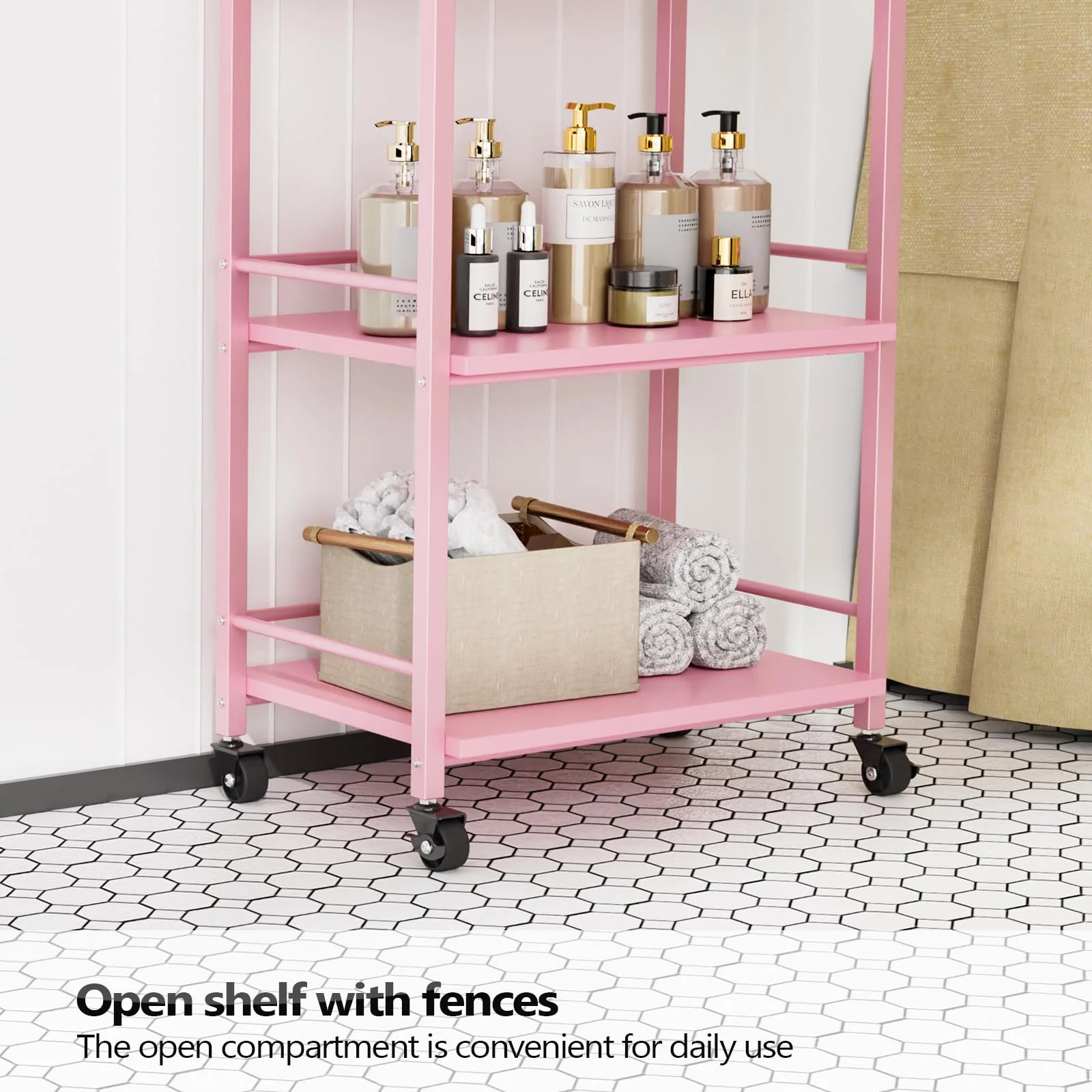 OmySalon Wooden Rolling Utility Esthetician Trolley Cart w/Wheels & Drawer - Image 34