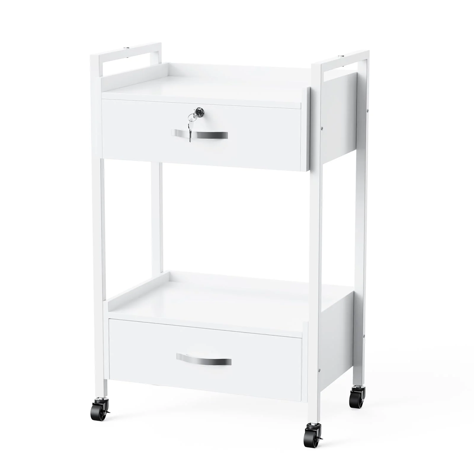OmySalon Wooden Rolling Utility Esthetician Trolley Cart w/Wheels & Drawer - Image 37