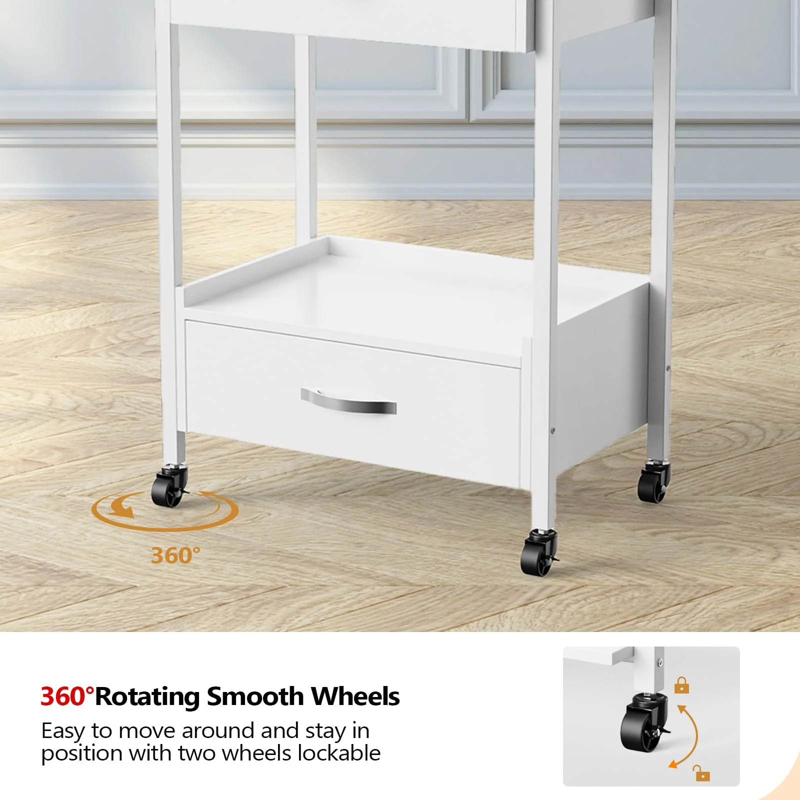 OmySalon Wooden Rolling Utility Esthetician Trolley Cart w/Wheels & Drawer - Image 41