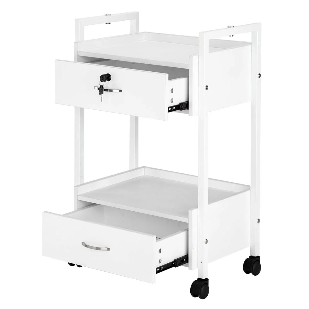 OmySalon Wooden Rolling Utility Esthetician Trolley Cart w/Wheels & Drawer - Image 45