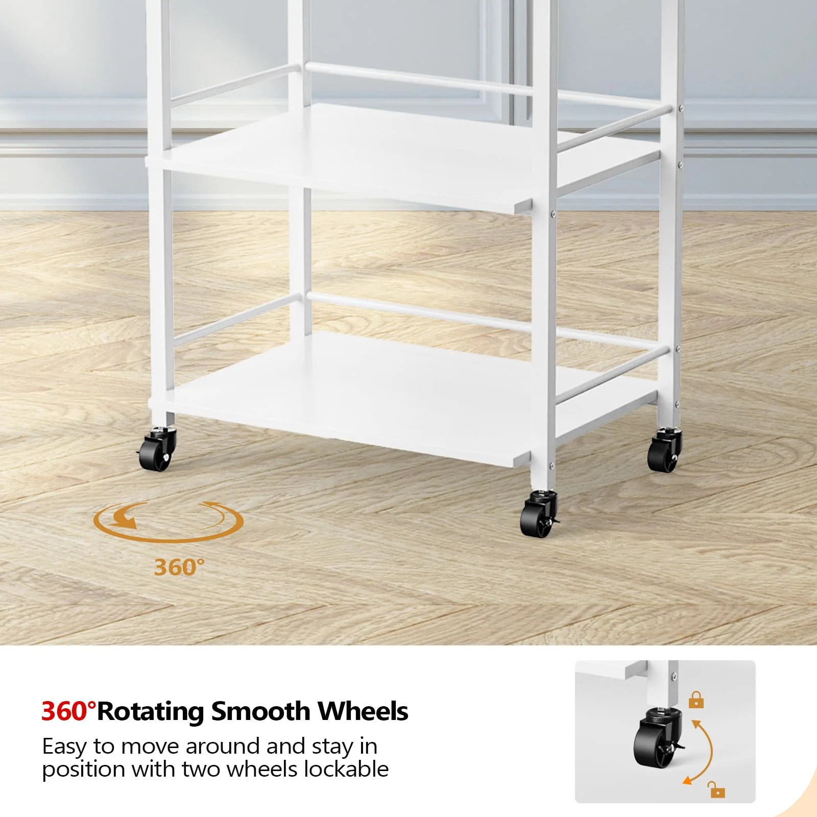 OmySalon Wooden Rolling Utility Esthetician Trolley Cart w/Wheels & Drawer - Image 5