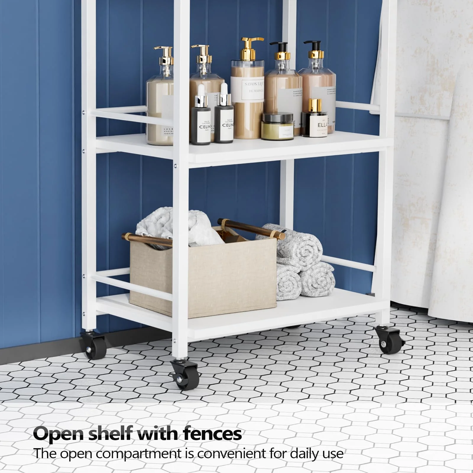 OmySalon Wooden Rolling Utility Esthetician Trolley Cart w/Wheels & Drawer - Image 6
