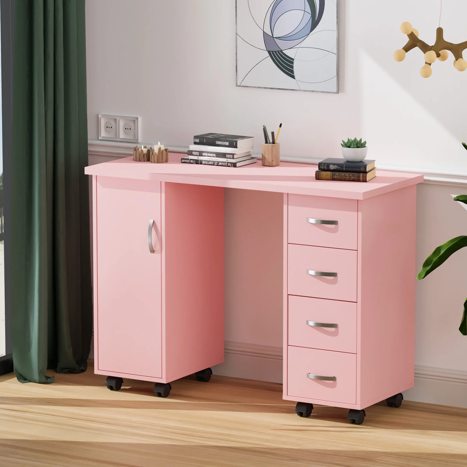 OmySalon WMT Nail Manicure Table w/Wrist Rest & 1 Side Cabinet 4 Drawers - Image 15