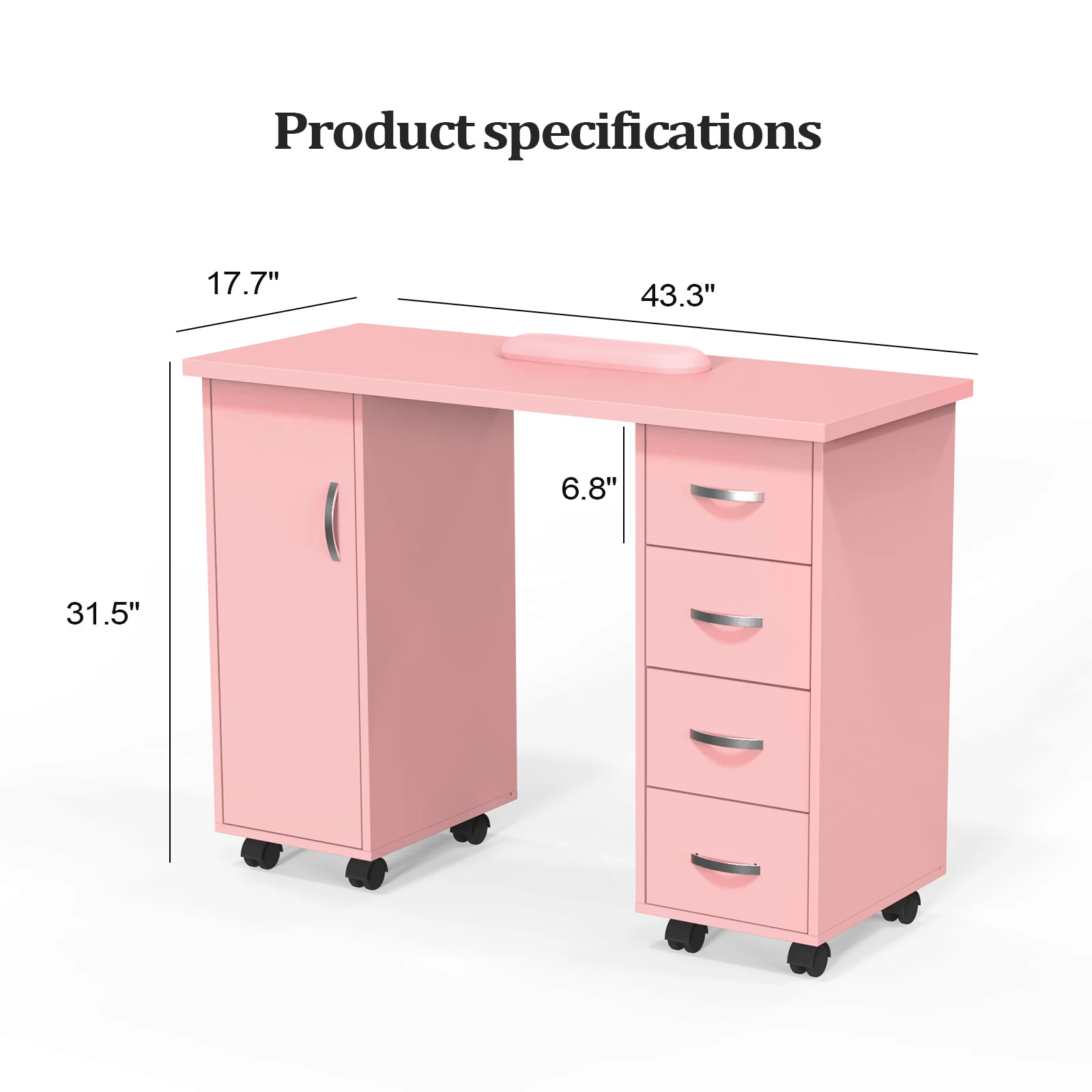 OmySalon WMT Nail Manicure Table w/Wrist Rest & 1 Side Cabinet 4 Drawers - Image 16