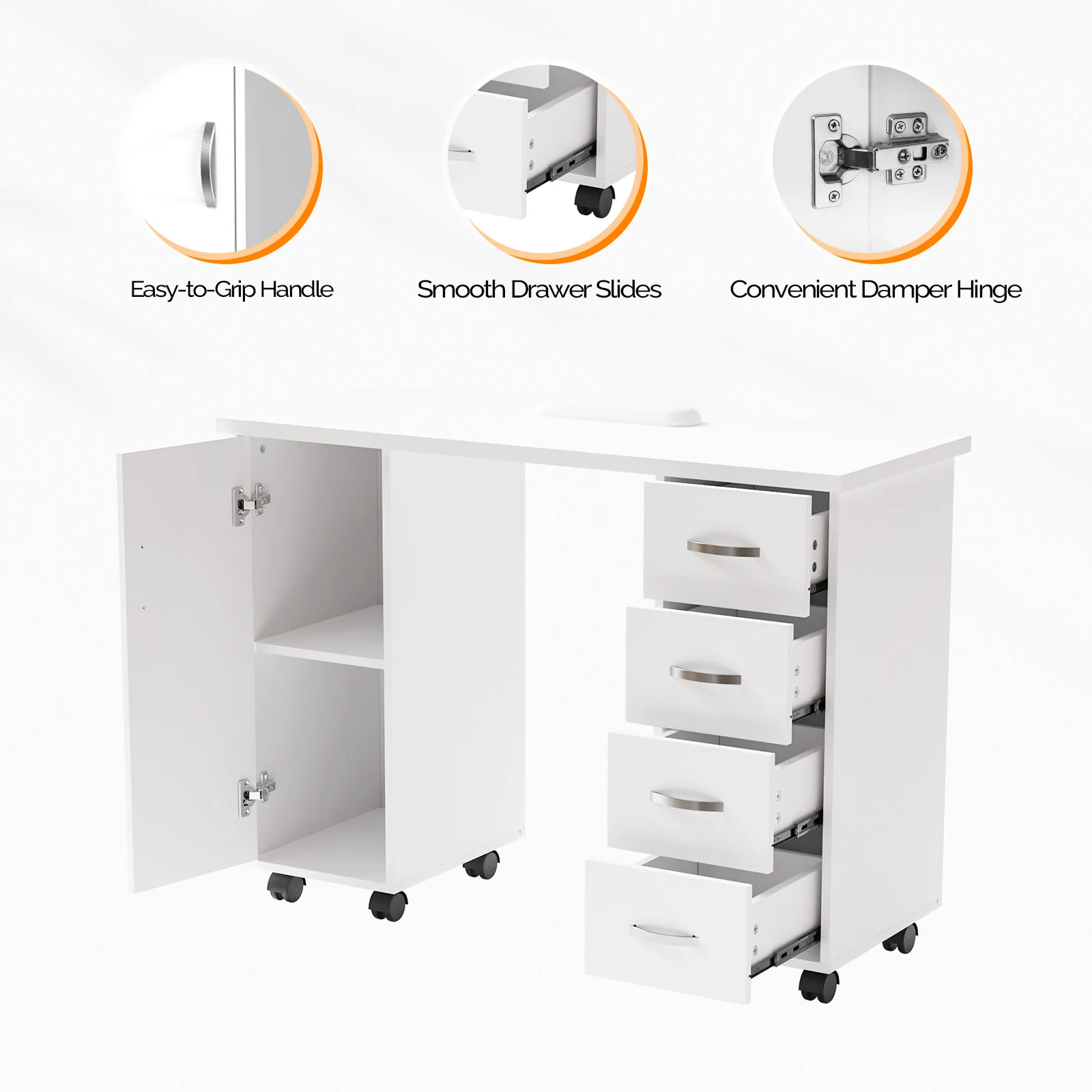 OmySalon WMT Nail Manicure Table w/Wrist Rest & 1 Side Cabinet 4 Drawers - Image 21