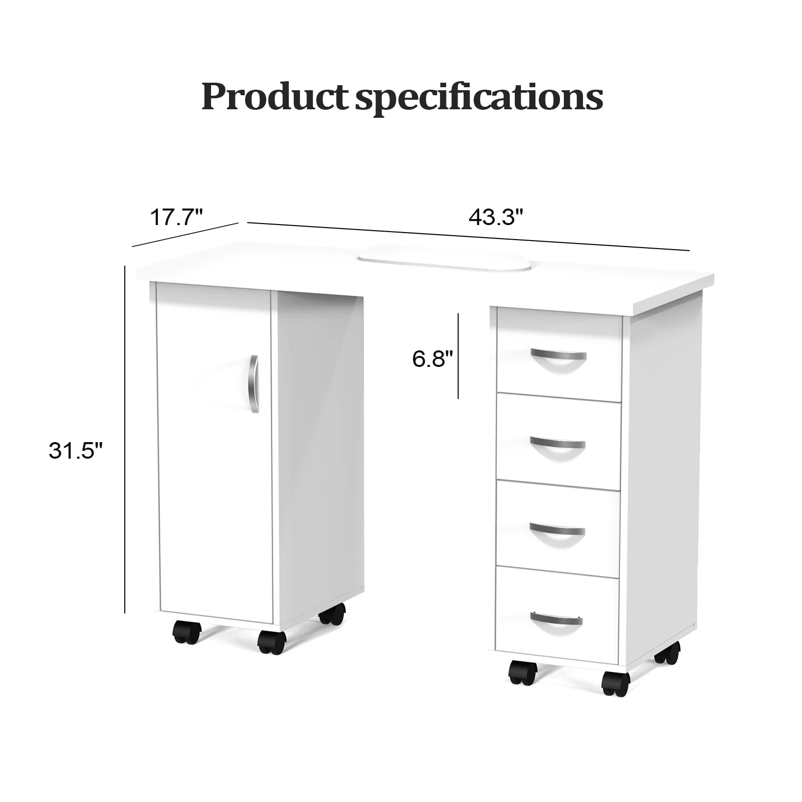 OmySalon WMT Nail Manicure Table w/Wrist Rest & 1 Side Cabinet 4 Drawers - Image 24