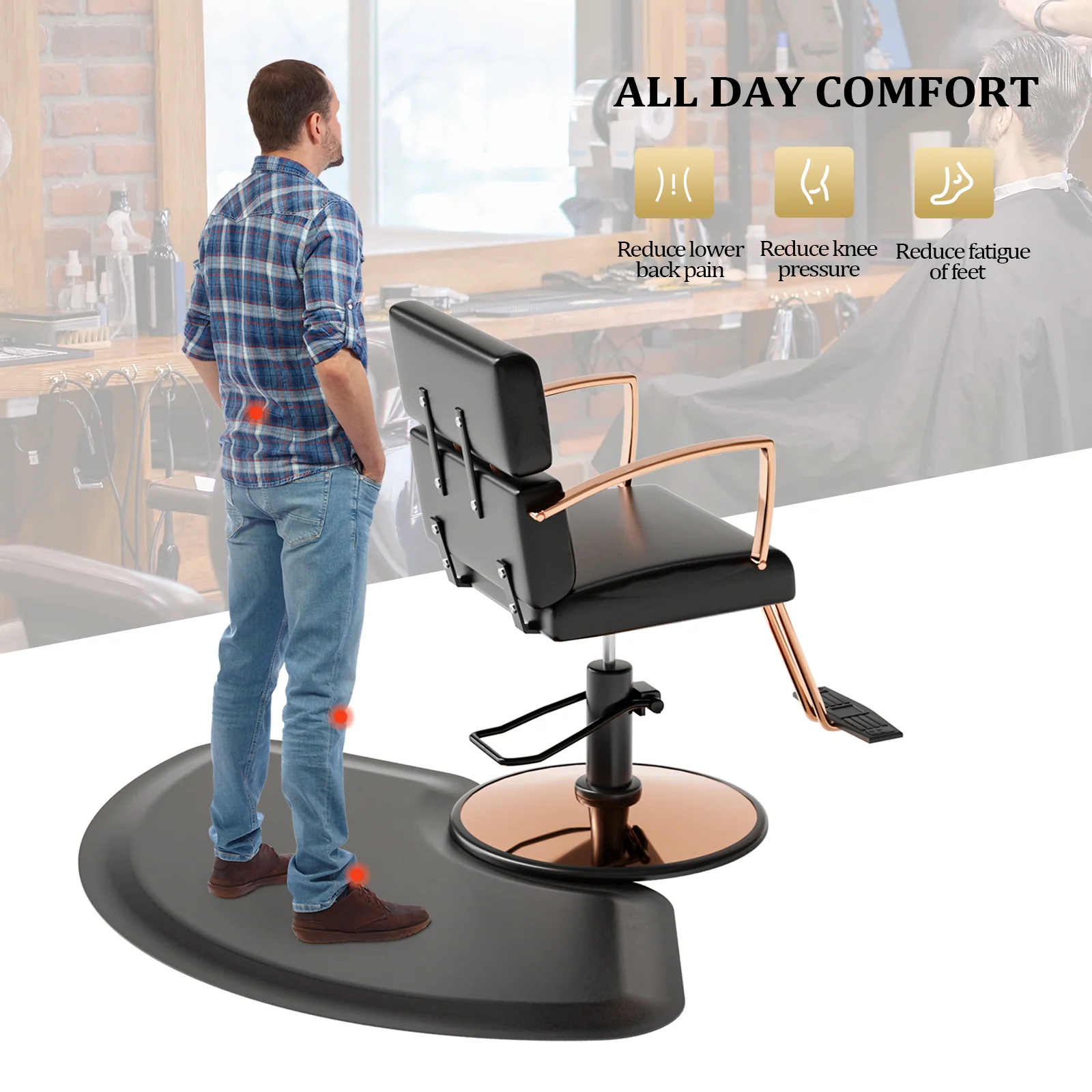 Omysalon Salon Floor Mat Anti Fatigue Barber Chair Mats for Round Base 1/2in Thick - Image 3