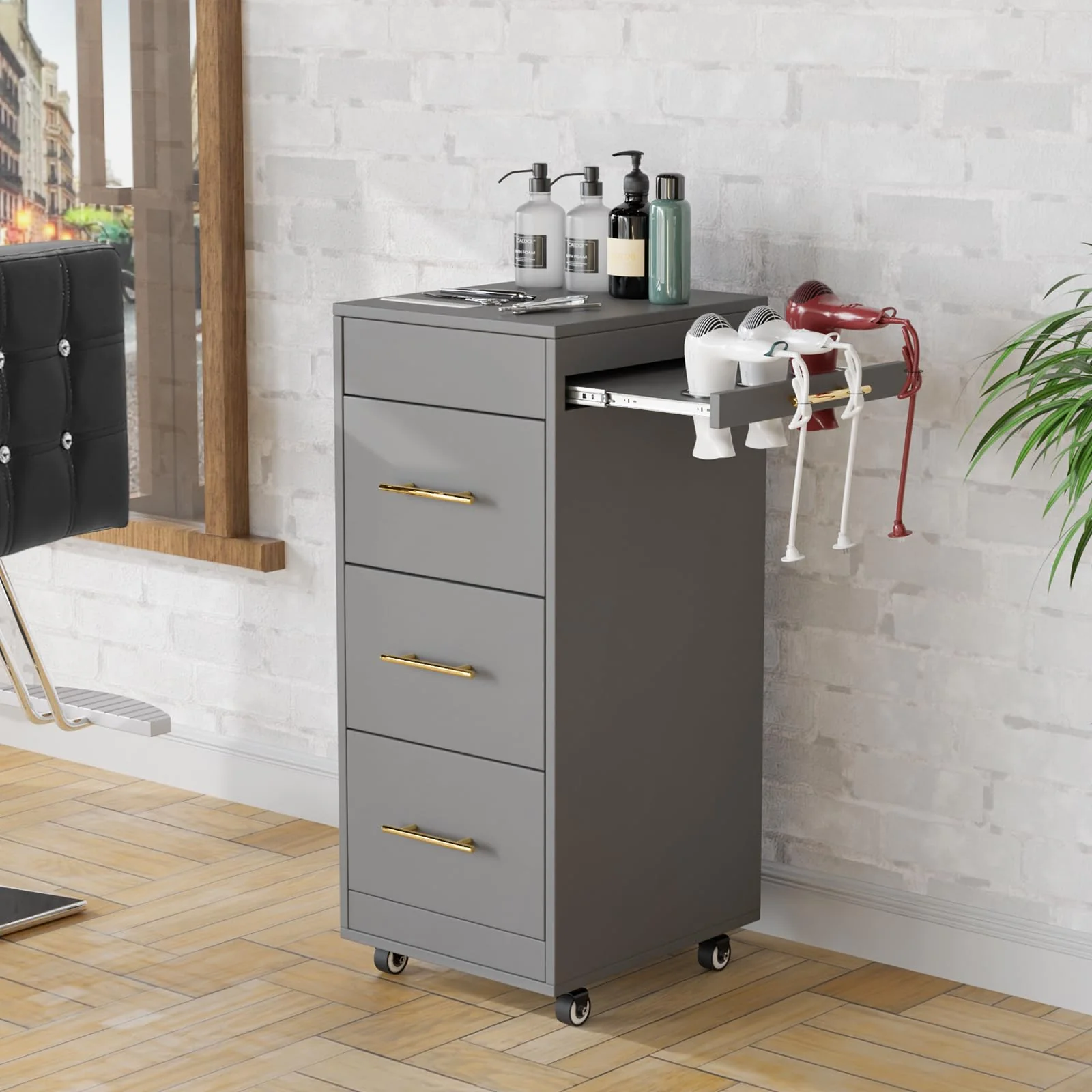 OmySalon ST1601 Wooden Mobile Salon Trolley Cart w/Wheels & 3 Drawers - Image 23