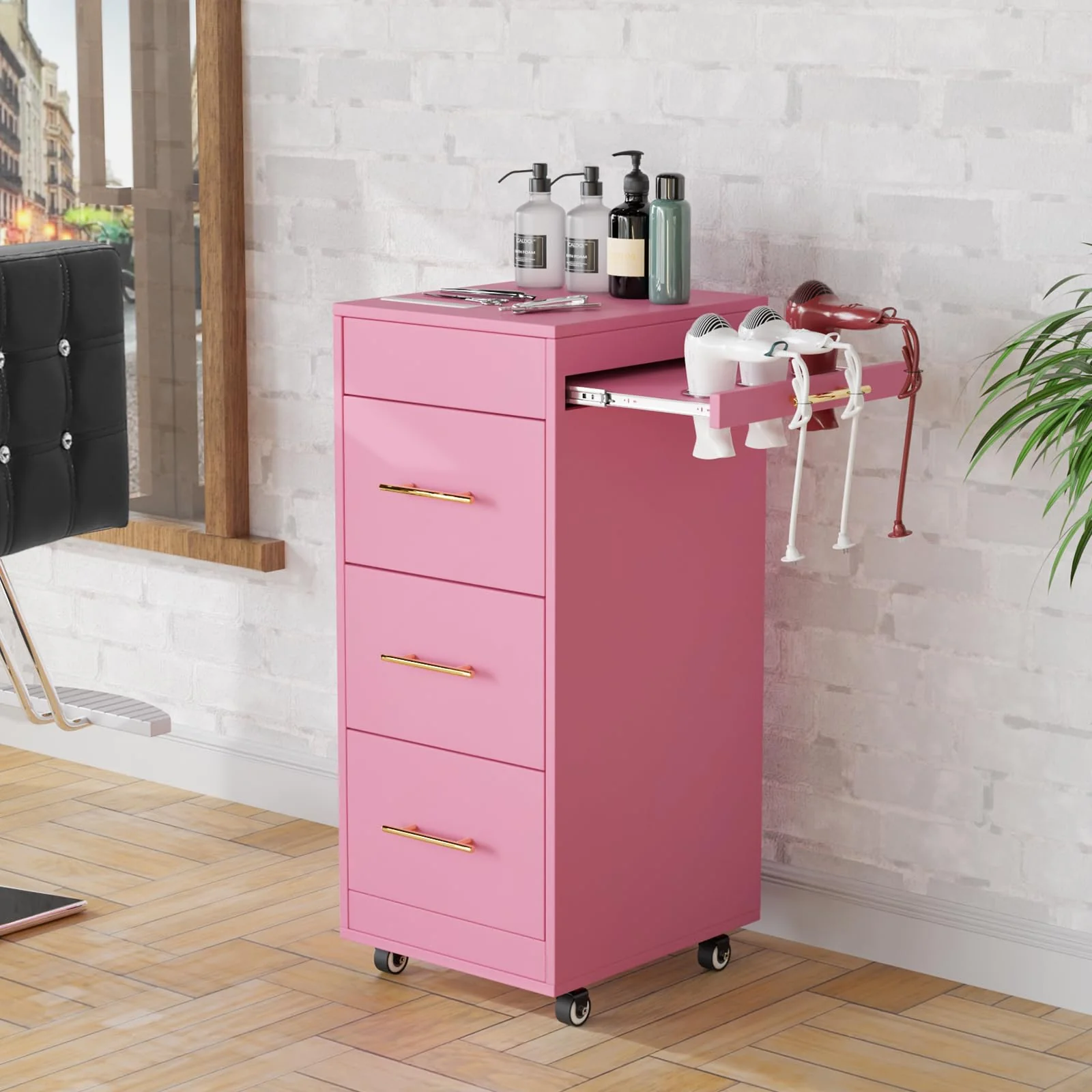 OmySalon ST1601 Wooden Mobile Salon Trolley Cart w/Wheels & 3 Drawers - Image 30
